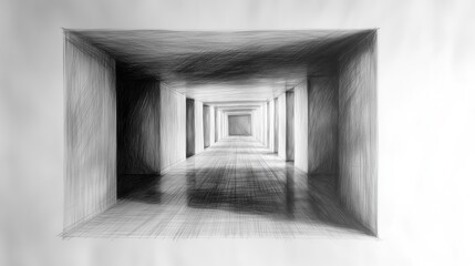 Poster - A monochromatic abstract illustration depicting a chaotic perspective with geometric shapes.