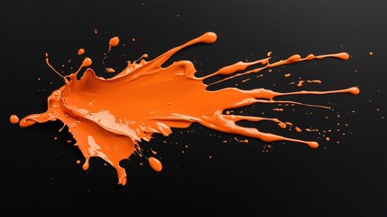 Poster - A vibrant splash of bright orange paint on a smooth black background.