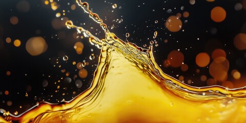 Poster - A vibrant splash of yellow paint with droplets against a dark background.