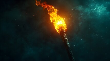 Aufkleber - Fiery Torch Illuminating Dark Skies with Flames and Smoke, Symbolizing Light in Darkness, Inspiring Hope and Adventure Amidst the Night Landscape