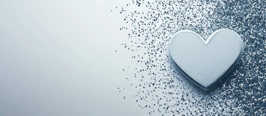 Aufkleber - Silver heart shape on a textured surface with scattered glitter and copy space for text