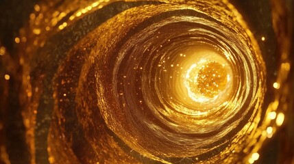 Poster - A mesmerizing golden tunnel spiraling inward, illuminated by a bright light at the end.