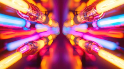 Aufkleber - vibrant neon lights abstract background with glowing tubes creating colorful patterns and copy space