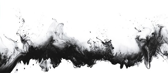 Poster - Abstract black ink splash with dynamic flowing patterns on a white background featuring ample copy space for text insertion