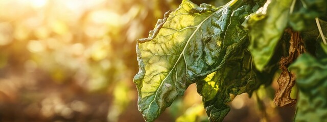 Canvas Print - Close-up of green leaves with sunlight filtering through, showcasing texture and detail, with copy space for text insertion.