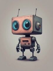 Poster - Cartoon Character Cute Robot Isolated on Grey Gradient Background