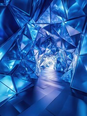 Poster - Creative glowing blue polygonal wallpaper. Science and technology concept. 3D Rendering.