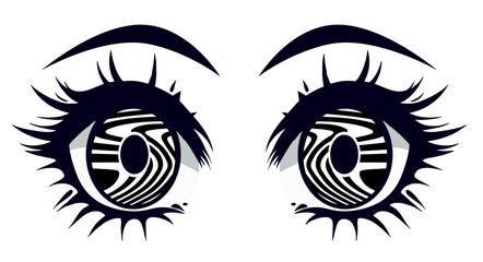 Poster - Anime girl's psychedelic eyes in black and white colors. Quirky illustration in cartoon style of manga comics.