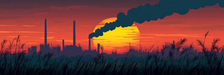 Poster - Vibrant dynamic patterns of factory silhouettes in bright colors with a clean aesthetic background