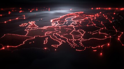 Poster - Social network connection concept with glowing contour lines countries and dots on dark background. 3D rendering