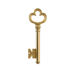 Poster - A highly detailed image shows a gold skeleton key against a black background.  The key is ornate and appears antique.
