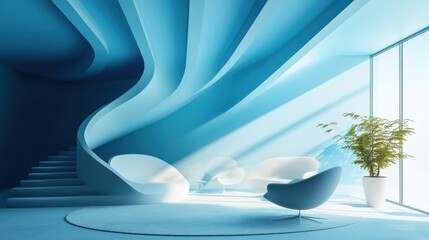 Poster - Abstract blue gradient interior. 3D Rendering
