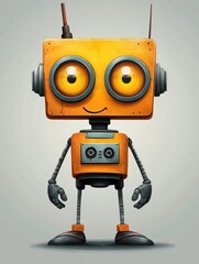 Poster - Cartoon Character Cute Robot Isolated on Grey Gradient Background