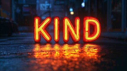 Wall Mural - Glowing Kind Neon Sign in Rain City Night