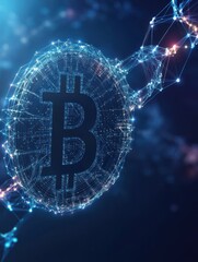 Poster - Blockchain technology futuristic hud background with world globe and blockchain polygon peer to peer network. Global cryptocurrency fintech business banner concept.
