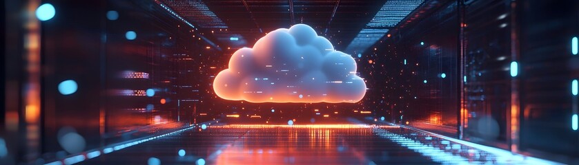 Fototapete - a futuristic cloud icon surrounded by glowing lights in a high-tech environment, representing cloud 