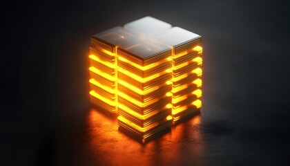 Poster - A futuristic glowing cube design featuring layered illumination, symbolizing the integration of technology and innovation. Perfect for tech-related projects or digital art.