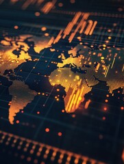 Poster - Creative forex chart with map on dark backdrop. Global trade and invest concept. 3D Rendering.