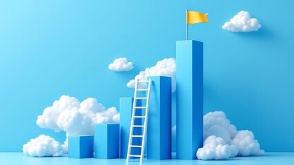 Wall Mural - success business graph on goal achievement strategy chart concept 3d background with creative growth