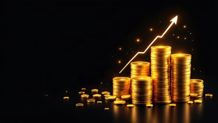 Wall Mural - growth money business increase finance profit on 3d investment background with coin stock wealth arr