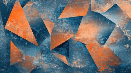Aufkleber - Blue and orange geometric polygonal grunge background. Hi-tech low poly banner vector design