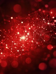 Poster - Abstract connected dots on bright red background. Technology concept