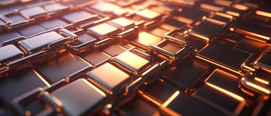 Poster - Abstract close-up of metallic blocks with a reflective surface, showcasing intricate patterns and light interplay