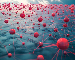 Poster - Abstract representation of interconnected spheres, illustrating networks, connectivity, and digital communication.