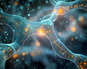 Poster - An abstract representation of neural connections, showcasing vibrant blue and orange nodes. This stunning image illustrates the complexity of brain networks and synaptic activity.