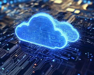 Poster - futuristic cloud computing concept with digital circuits, representing data storage and connectivity
