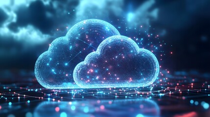 Poster - futuristic digital cloud with glowing particles, representing data storage and cloud computing innov
