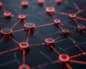 Poster - Futuristic network connections with glowing red nodes representing advanced digital communication.