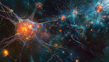 Poster - This captivating image illustrates the intricate network of neurons, showcasing their glowing connections and dynamic energy, reflecting the complexity of the human brain's functio