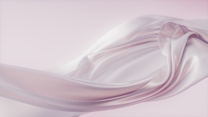 Fototapete - White silk fabric with a pink tint fluttering in the wind. 3d rendering gentle product display background