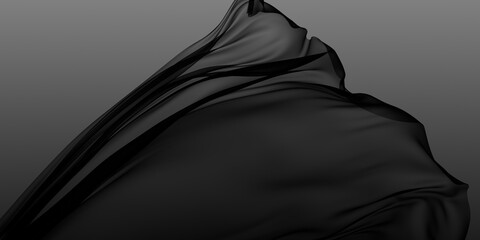 Fototapete - Black veil fluttering in the wind. 3d rendering flying fabric background