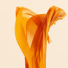 Fototapete - Folds of flying fabric on the wind, 3d rendering product display abstract dynamic background. Fluttering cloth textile material texture.
