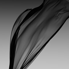 Fototapete - Black veil fluttering in the wind. 3d rendering flying fabric background
