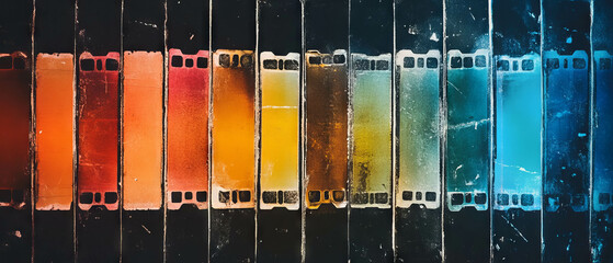 Poster - Old film surface texture with vibrant color shifts and grunge details creating a minimal aesthetic