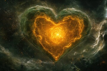 Wall Mural - Cosmic Heart Nebula with Glowing Golden Center in Space
