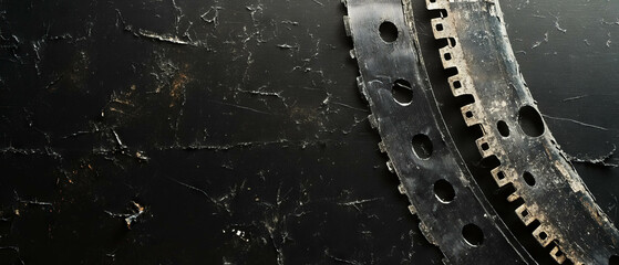 Poster - Grunge texture overlay of damaged film surface with perforated sprocket holes and black background