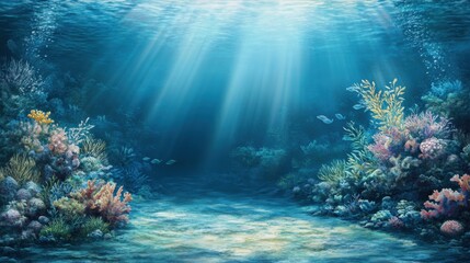 Poster - Underwater Scene with Colorful Coral and Sunlight Rays