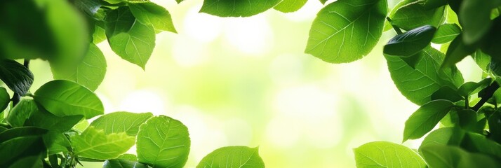 Leinwandbilder - Lush green leaves frame a bright, empty space ideal for text and creative projects in natural settings. Generative AI