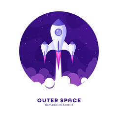 Wall Mural - rocket launch, space futuristic colorful background with planets and stars. cartoon starship, spaces