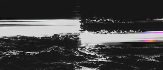 Leinwandbilder - Glitch effect overlay creating distorted digital noise and chaotic textures on a dark background
