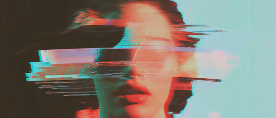 Poster - glitch effect distorts 3d rendered model in artistic digital expression