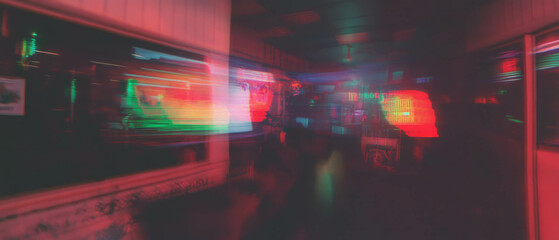 Poster - glitch effect overlay distorts vibrant shapes in an abstract digital environment