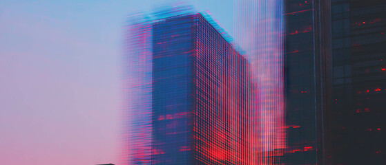 Poster - glitch effect transforms urban architecture into a fragmented digital landscape