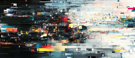 Poster - distorted digital data with glitch effect overlay demonstrating data bending and visual chaos