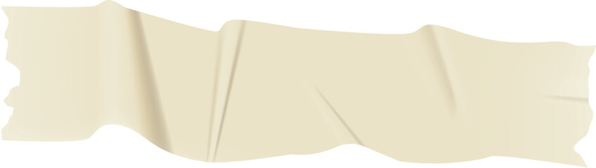 Poster - Realistic illustration of a wrinkled piece of beige adhesive tape. Creating a textured and weathered appearance. Isolated on a clean white background. Suitable for various design or artistic projects