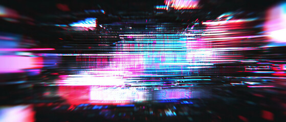 Poster - glitch effect overlay showcasing distorted visuals with vibrant colors and digital scan lines